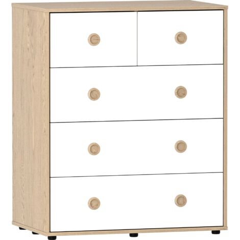 Neptune 5 Drawer Chest of Drawers Bedroom Storage Furniture, White-&-Oak