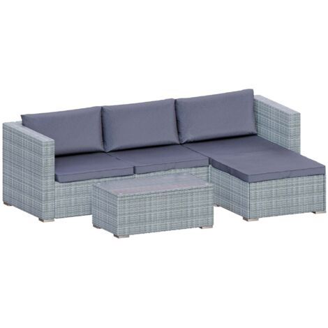 Hampton Rattan Garden Furniture 4 Seater Outdoor Corner Sofa Table Set, Grey-No-Cover