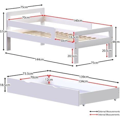Taurus Solid Wood Toddler Bed With Underbed Drawer Storage, White, 140 x 70 cm