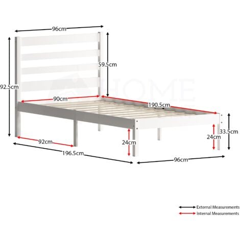 Libra 3ft Single Solid Wood Bed, White, 190 x 90 cm