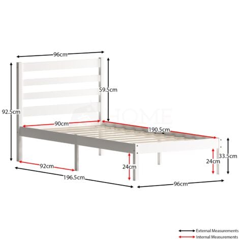 Libra 3ft Single Solid Wood Bed, 190 x 90 cm & 2pc Underbed Drawers, White
