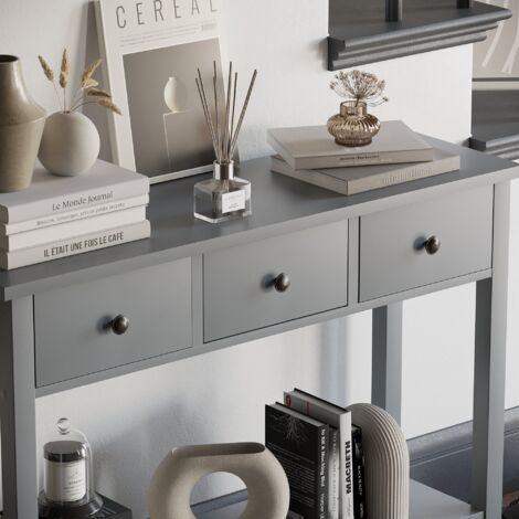 Windsor 3 Drawer Console Table With Shelf Side End Hallway Table, Grey