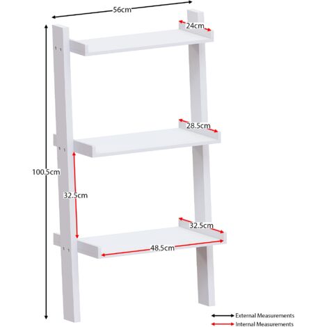 York 3 Tier Ladder Shelf Unit Bookcase Shelving Display Stand Rack Storage, White