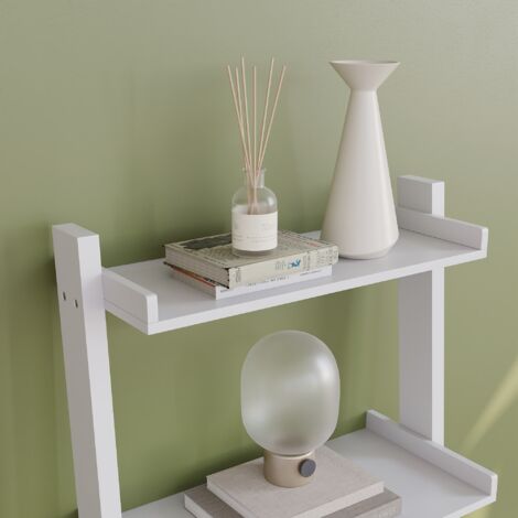 York 3 Tier Ladder Shelf Unit Bookcase Shelving Display Stand Rack Storage, White