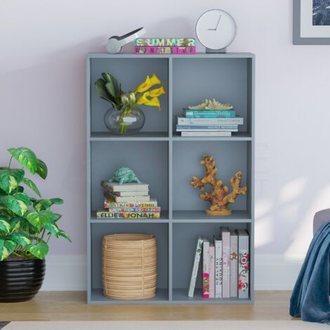 Durham 6 Cube Bookcase Shelf Wooden Display Storage Rack Free Standing Shelf Unit, Grey-0-Baskets