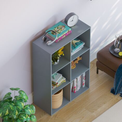 Durham 6 Cube Bookcase Shelf Wooden Display Storage Rack Free Standing Shelf Unit, Grey-0-Baskets