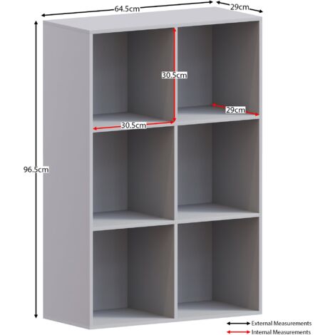 Durham 6 Cube Bookcase Shelf Wooden Display Storage Rack Free Standing Shelf Unit, Grey-3-Grey-Baskets
