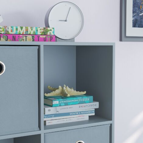 Durham 6 Cube Bookcase Shelf Wooden Display Storage Rack Free Standing Shelf Unit, Grey-3-Grey-Baskets