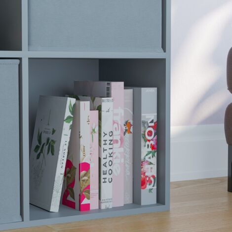 Durham 6 Cube Bookcase Shelf Wooden Display Storage Rack Free Standing Shelf Unit, Grey-3-Grey-Baskets