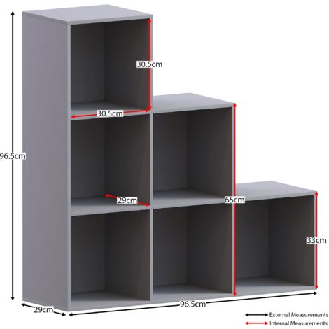 Durham 6 Cube Bookcase Staircase Shelf Wooden Display Storage Rack Free Standing Shelf Unit, Grey-0-Baskets
