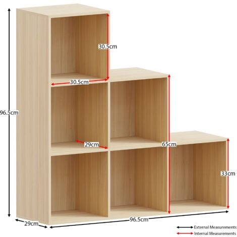 Durham 6 Cube Bookcase Staircase Shelf Wooden Display Storage Rack Free Standing Shelf Unit, Oak-0-Baskets