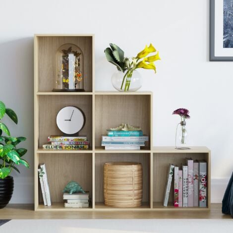Durham 6 Cube Bookcase Staircase Shelf Wooden Display Storage Rack Free Standing Shelf Unit, Oak-0-Baskets