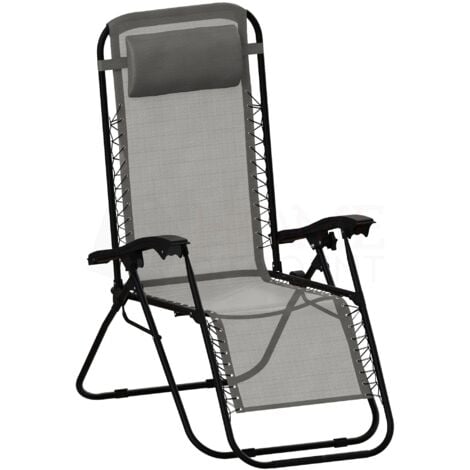 2x Zero Gravity Chair Recliner Outdoor Reclining Garden Sun Lounger Portable, Grey