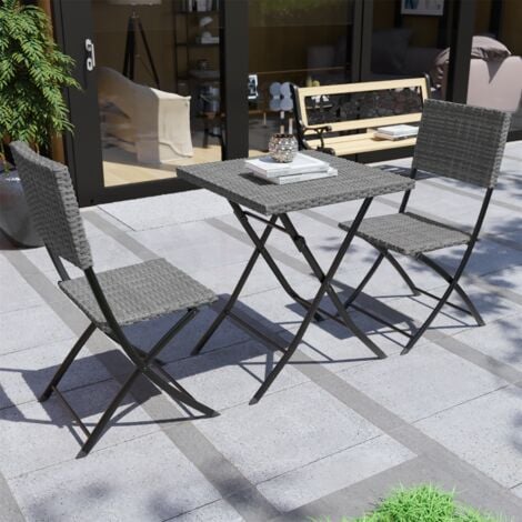 3 Piece Rattan Bistro Set Garden Patio Furniture Outdoor 2 Seater Table & Chairs Set Grey