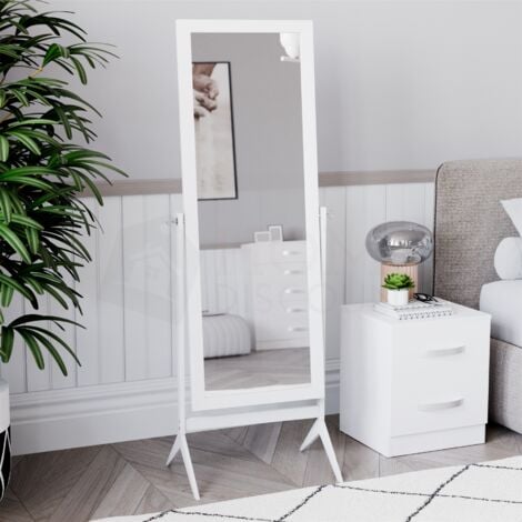 White Vida Designs Nishano Cheval Mirror Free Standing Full Length Floor Standing Dressing Mirror Adjustable Bedroom Furniture Wooden 