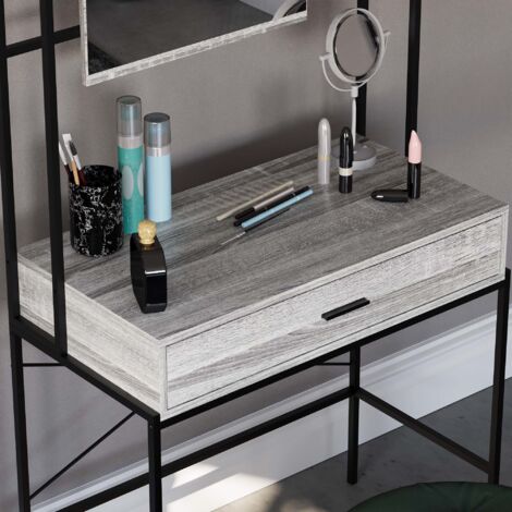 Brooklyn Industrial Dressing Table 1 Drawer Makeup Desk Vanity Set Bedroom Furniture, Grey