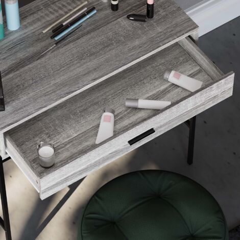 Brooklyn Industrial Dressing Table 1 Drawer Makeup Desk Vanity Set Bedroom Furniture, Grey