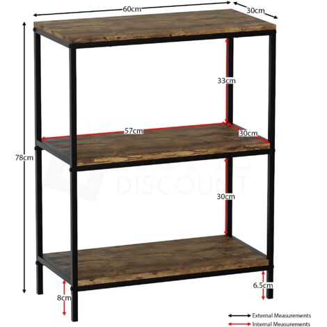 Brooklyn 3 Tier Bookcase Wooden Shelving Storage Display Shelves Wood Unit Stand, Dark Wood