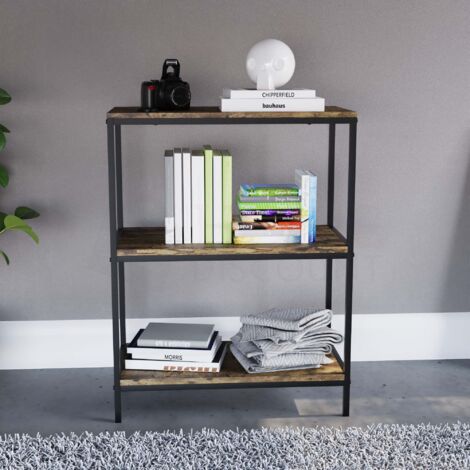 Brooklyn 3 Tier Bookcase Wooden Shelving Storage Display Shelves Wood Unit Stand, Dark Wood