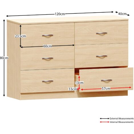 Riano 6 Drawer Wide Chest of Drawers Bedroom Furniture Storage Unit Cabinet, Pine