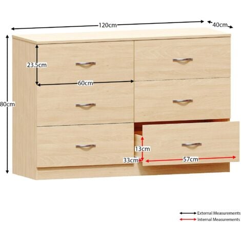 Riano 6 Drawer Wide Chest of Drawers Bedroom Furniture Storage Unit Cabinet, Pine