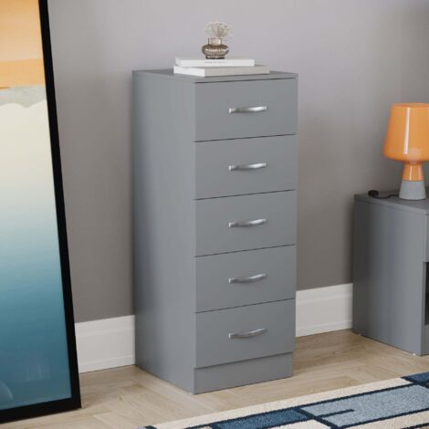 Riano 5 Drawer Narrow Chest Tall Storage Unit Bedroom Furniture Cabinet,  Grey