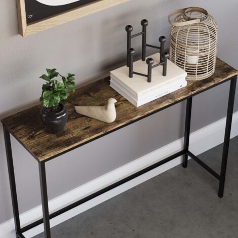 Brooklyn Industrial Console Table Wooden Hallway Living Room Shelf Display, Dark-Wood