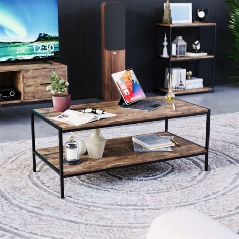 NEW 2Tier Side Table Modern Sofa Side Coffee table Living Room Rustic Oak  Finish
