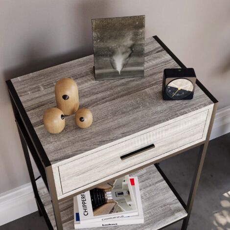 Brooklyn 1 Drawer Console Table Hallway Living Room Shelf Display Iron Legs, Grey