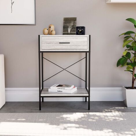 Brooklyn 1 Drawer Console Table Hallway Living Room Shelf Display Iron Legs, Grey