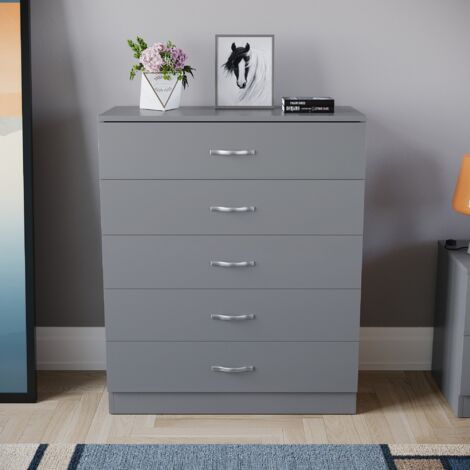 Riano 5 Drawer Chest of Drawers Bedroom Storage Furniture, Grey