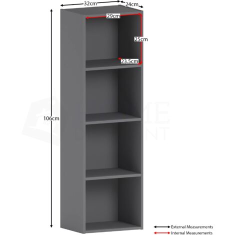 Oxford 4 Tier Cube Bookcase Shelving Storage Unit, Grey