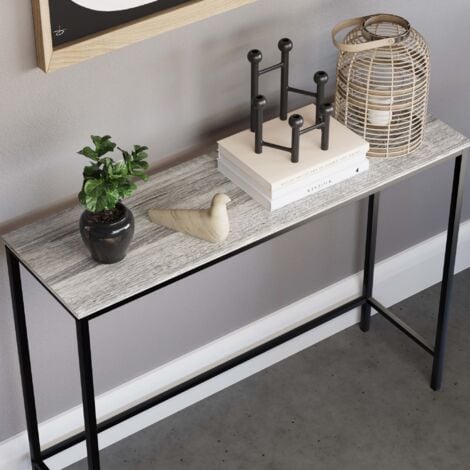 Brooklyn Industrial Console Table Wooden Hallway Living Room Shelf Display, Grey