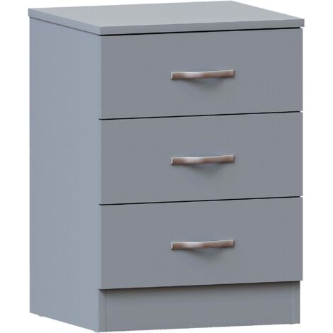 Riano 3 Drawer Bedside Table Cabinet Chest Nightstand Bedroom Furniture, Grey