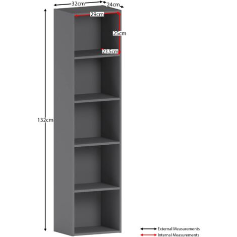 Oxford 5 Tier Cube Bookcase Shelving Storage Unit, Grey