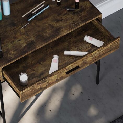 Brooklyn Industrial Dressing Table 1 Drawer Makeup Desk Vanity Set Bedroom Furniture, Dark Wood