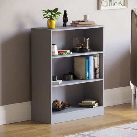 Cambridge 3 Tier Low Bookcase Shelving Storage Unit, Grey