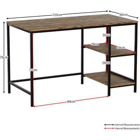 Brooklyn Computer Desk PC Laptop Table 2 Shelf Shelving Storage Home Office Study, Dark Wood
