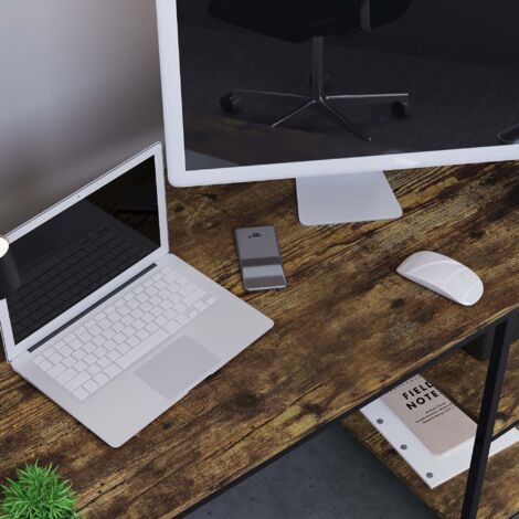 Brooklyn Computer Desk PC Laptop Table 2 Shelf Shelving Storage Home Office Study, Dark Wood