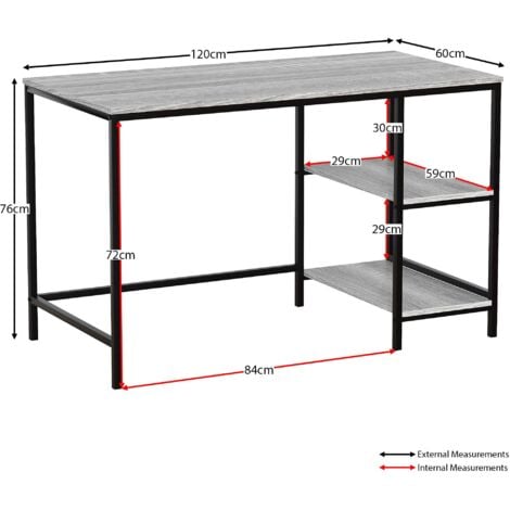 Brooklyn Computer Desk PC Laptop Table 2 Shelf Shelving Storage Home Office Study, Grey