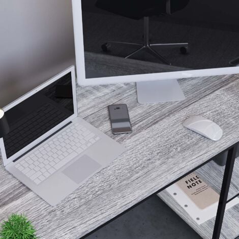 Brooklyn Computer Desk PC Laptop Table 2 Shelf Shelving Storage Home Office Study, Grey