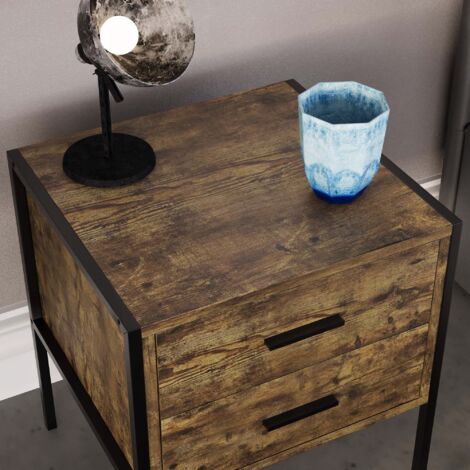 Brooklyn 2 Drawer Bedside Cabinet Chest of Drawers Table Bedroom Furniture Storage, Dark Wood