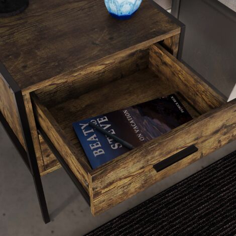 Brooklyn 2 Drawer Bedside Cabinet Chest of Drawers Table Bedroom Furniture Storage, Dark Wood