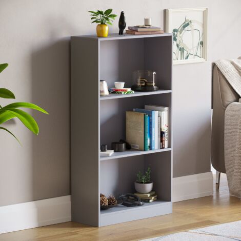 Cambridge 3 Tier Medium Bookcase Shelving Storage Unit, Grey