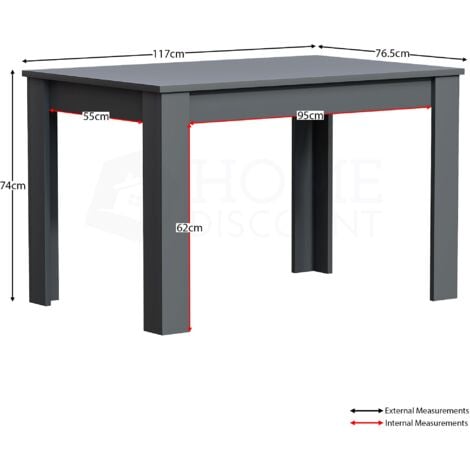 Medina 4 Seater Dining Table MDF Wood, 117 x 76.5 cm, Grey