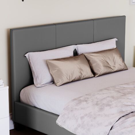 Lisbon 4ft Small Double Faux Leather Bed Frame, Grey, 190 x 120 cm