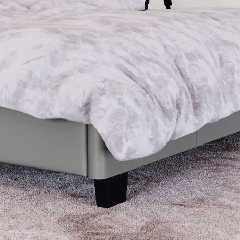 Lisbon 4ft Small Double Faux Leather Bed Frame, Grey, 190 x 120 cm