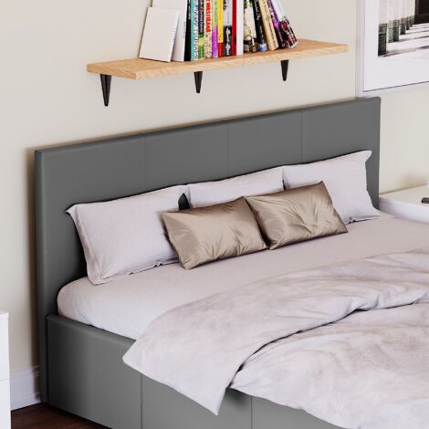 Lisbon 5ft King Size Faux Leather Ottoman Bed Frame, Grey, 200 x 150 cm