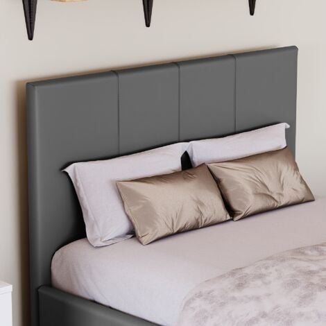 Lisbon 3ft Single Faux Leather Ottoman Bed Frame, Grey, 190 x 90 cm