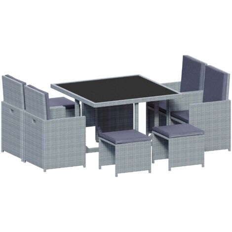 Cuba Rattan Garden Furniture 8 Seater Folding Dining Set Outdoor Table & Chairs, Grey-No-Cover